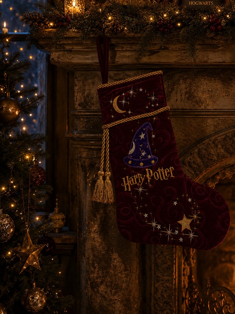 Harry Potter Christmas Stocking Vintage 2000 Embroidered Tassels NWT RARE Velvet